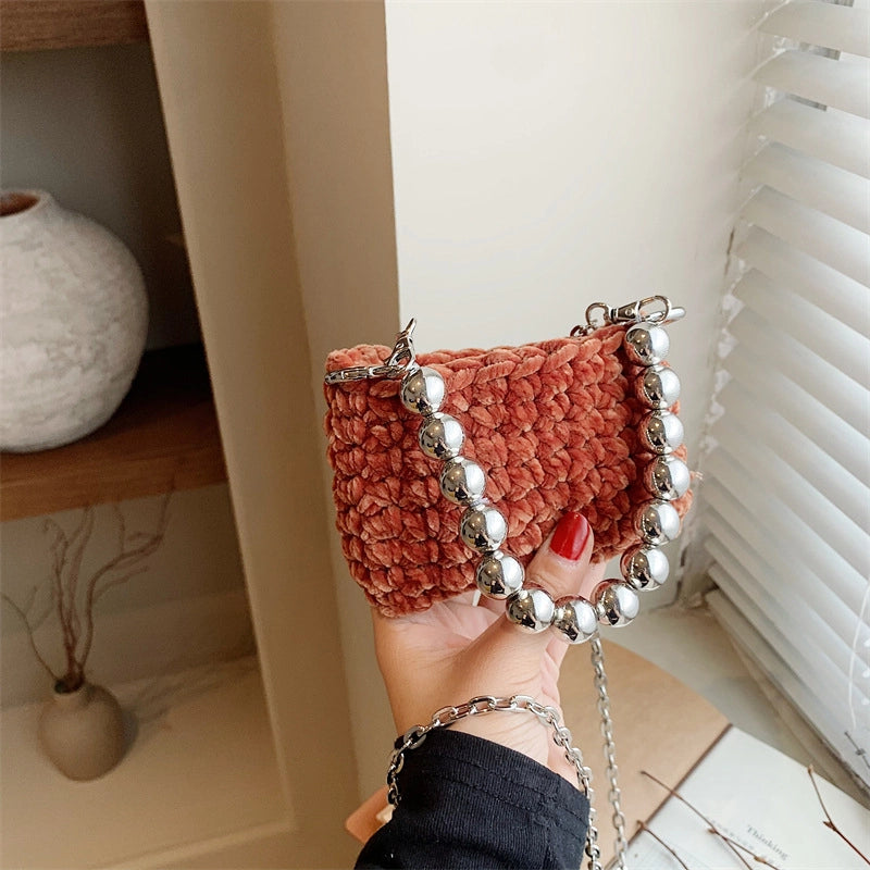 Kid’S Woolen Solid Color Elegant Classic Style Weave Square Open Shoulder Bag