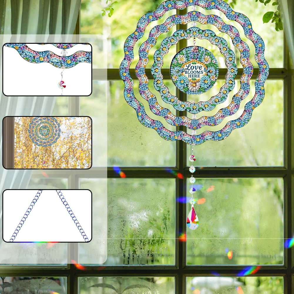 DIY Diamond Painting Rotating Wind Chime Diamond Art Hanging Pendant (Flower)