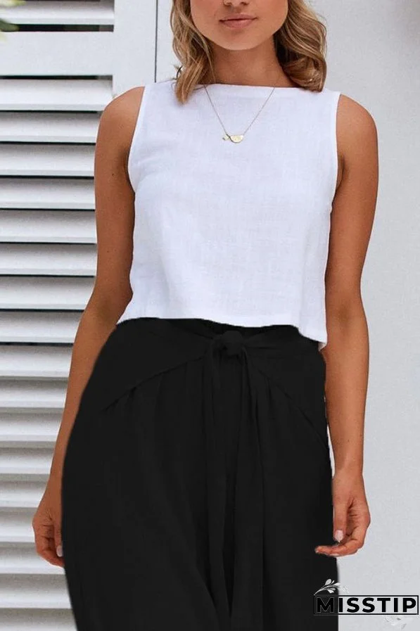 Spring and summer cotton and linen design sense strap loose wide-leg casual trousers