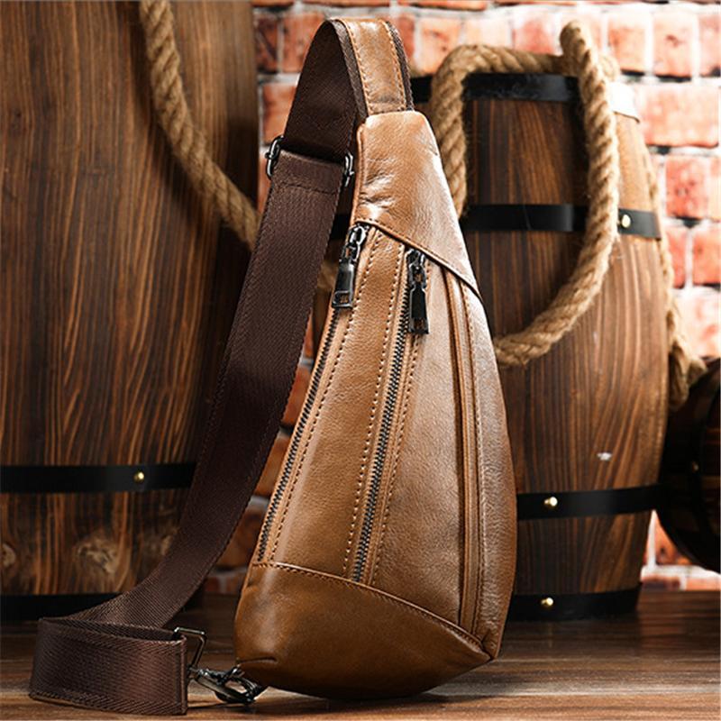 Textured Style Adjustable Strap Genuine Leather Multiple Compartment Sling Backpack