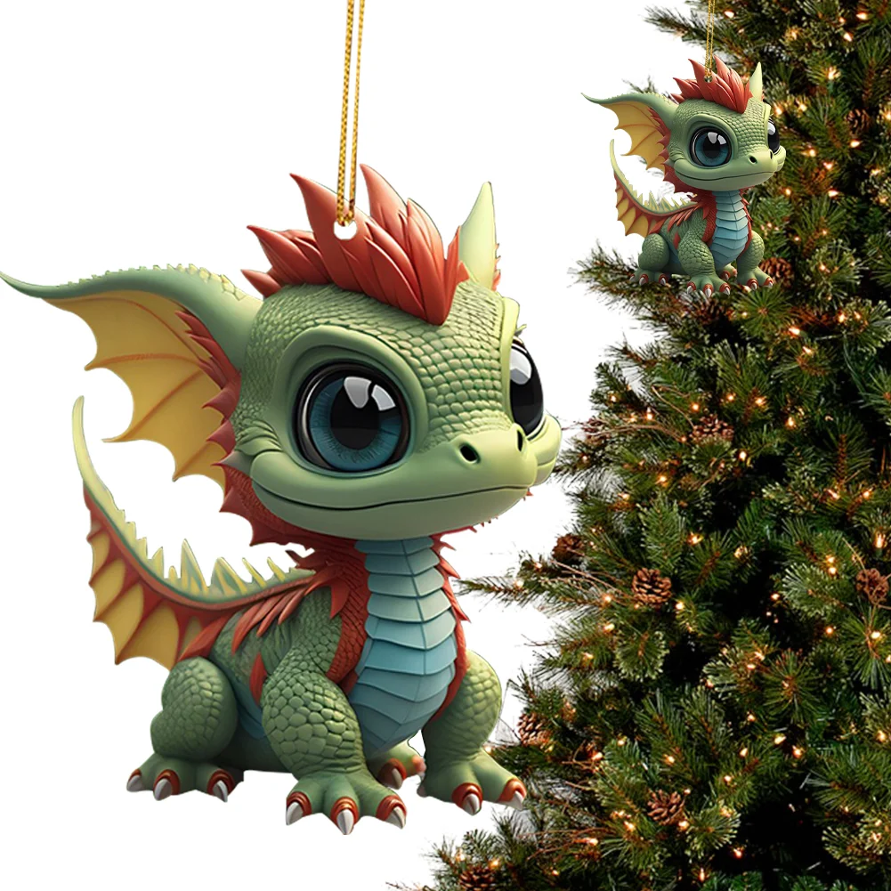 2D Christmas Baby Dragon Decor Cute 8cm Flat Acrylic Hanging Ornament Party Gift