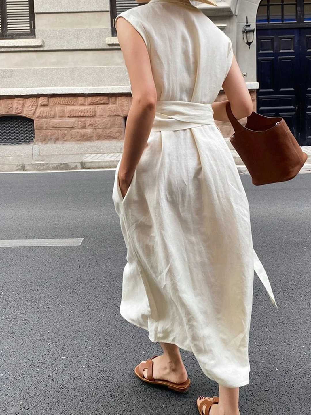 Vacation V Neck Linen Maxi Dress