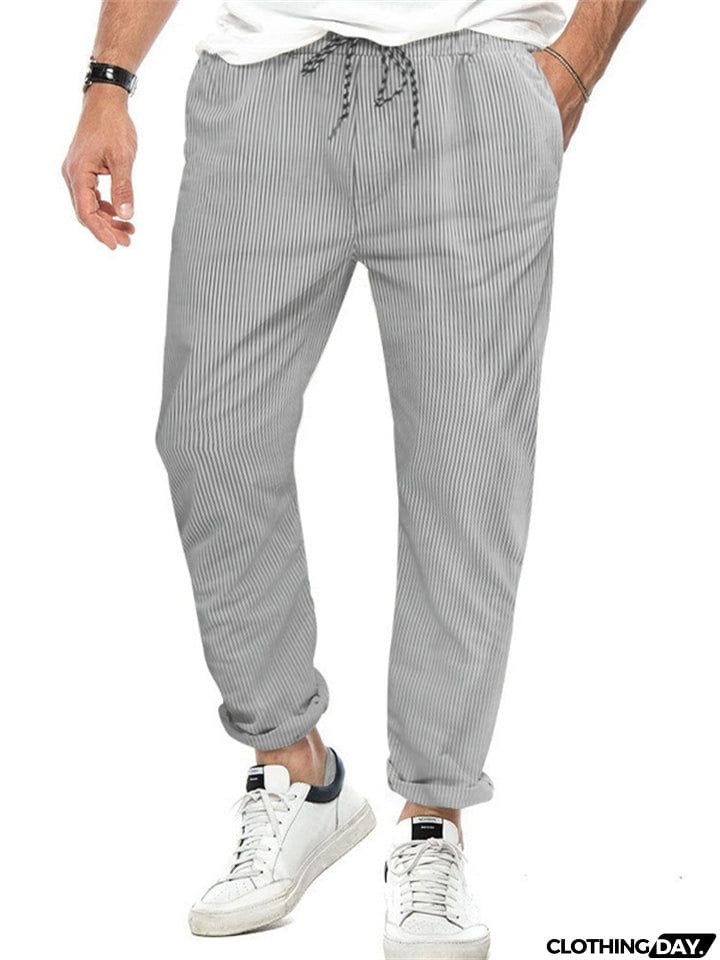 Men's Relaxed Fit Striped Straight-Leg Trousers