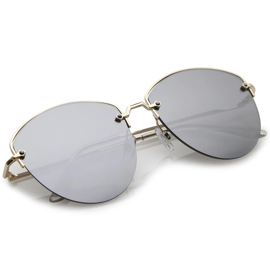 Modern Metal Nose Bridge Mirrored Flat Lens Semi-Rimless glasses 60mm