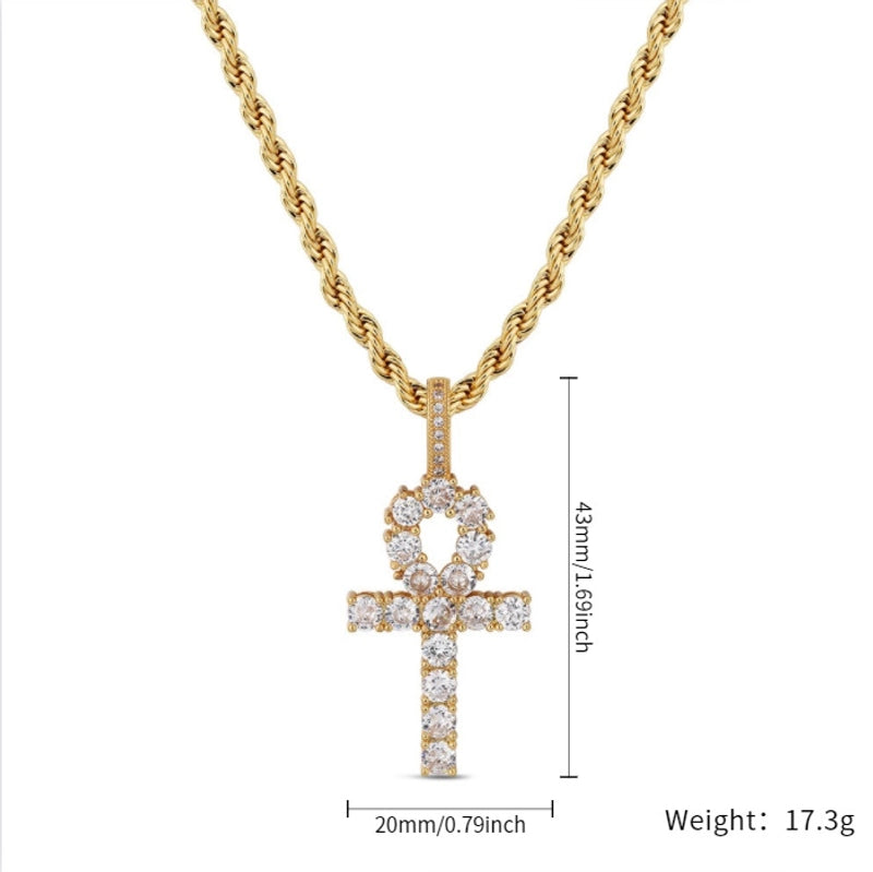 Copper Casual Hip-Hop Inlay Cross Zircon Pendant Necklace