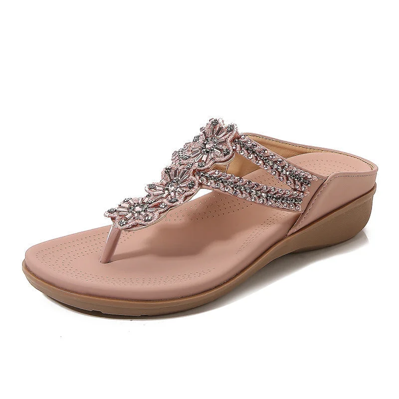 Vintage Flower Beaded Rhinestone Fashion Comfort Slippers