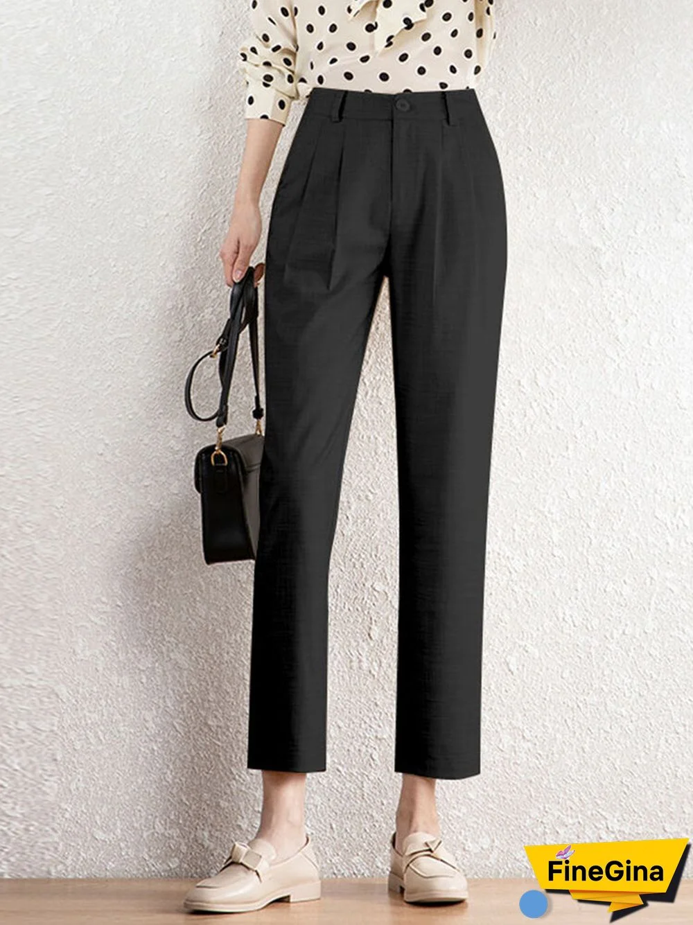 Solid Pocket Pleated Tailored Pants For Women