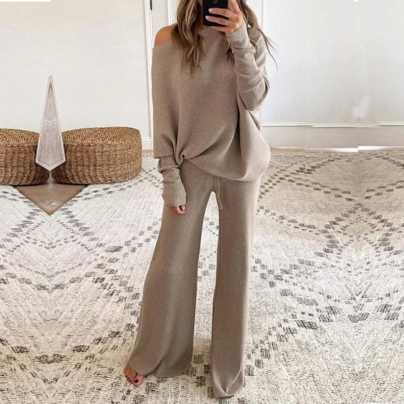Homewear Women 2 Piece Set Spring Autumn Loose Pullover Tops + Wide Leg Pants Sports Suit Lady Casual Soft Sportswear Tracksuits