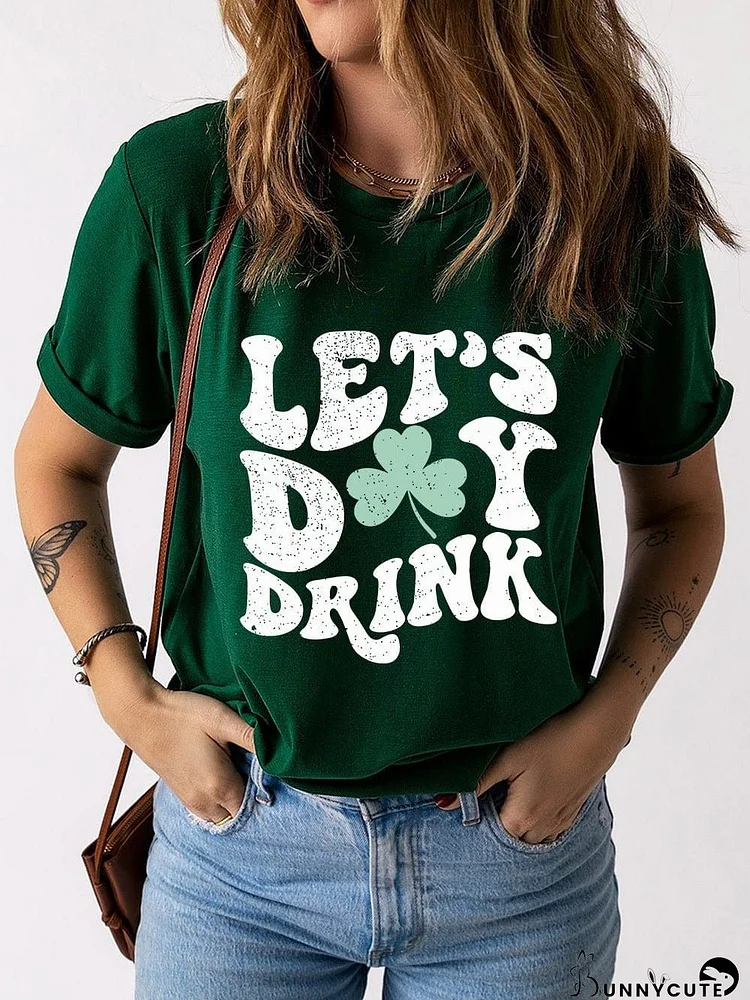 Green Clover Day Dreamer Round Neck Graphic Tee
