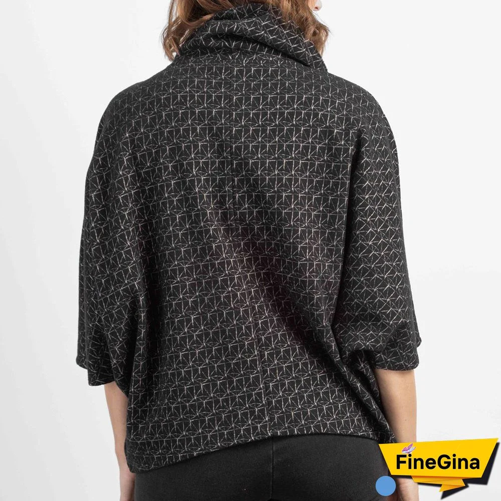 Modern Print 3/4 Sleeve Mock Neck Top