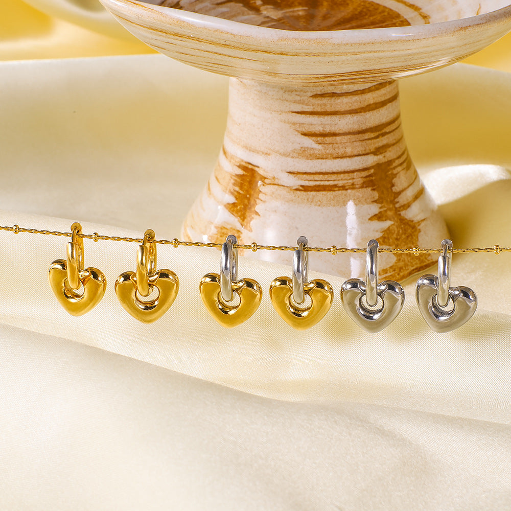 Stainless Steel Earrings For Women Love Heart Flower Crescent Geometric Pendant Earrings Titanium Steel Gold Steel Color Matching Earrings