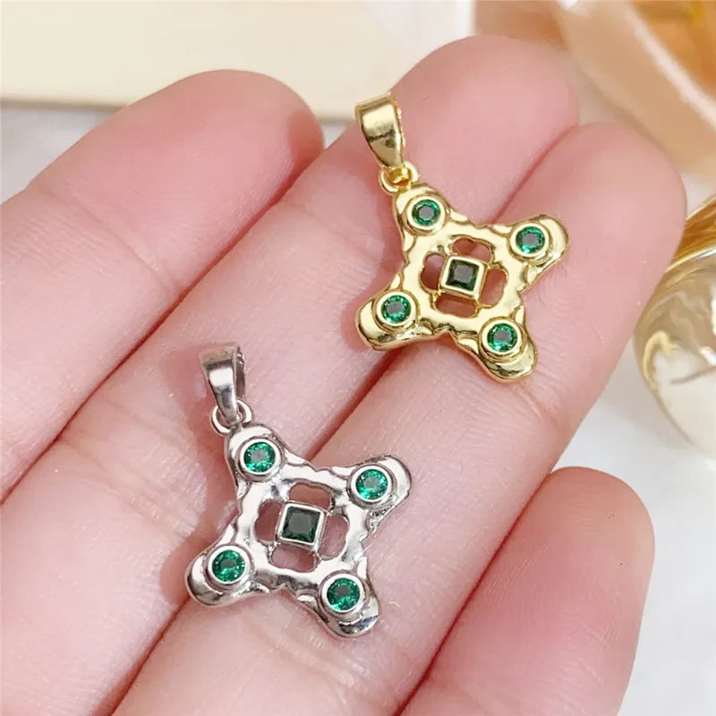 1 Piece 18.5*13.3MM Copper Zircon Geometric Heart Shape Flower Polished Pendant Jewelry Accessories