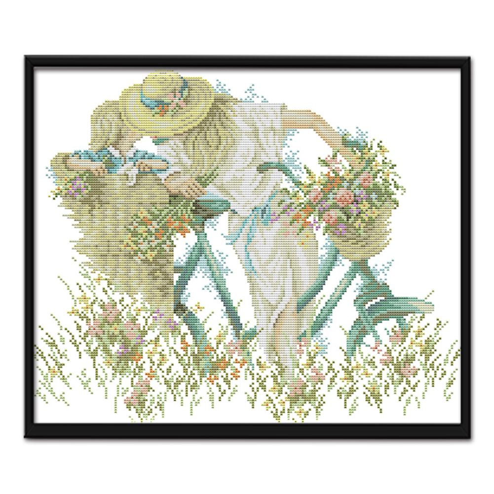 

Bicycle Mother And Daughter - 14CT Stamped Cross Stitch - 42*35cm, 501 Original
