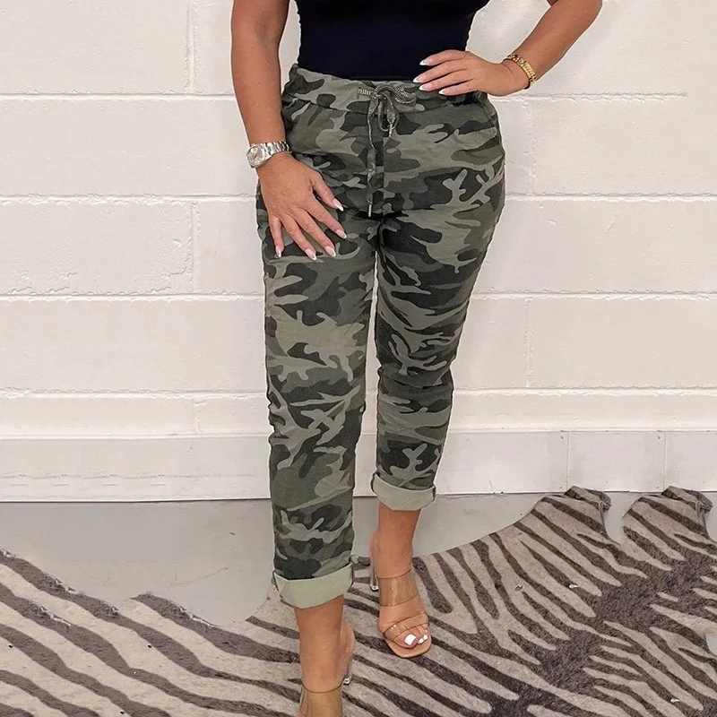 Casual Camouflage Drawstring Pants for Women
