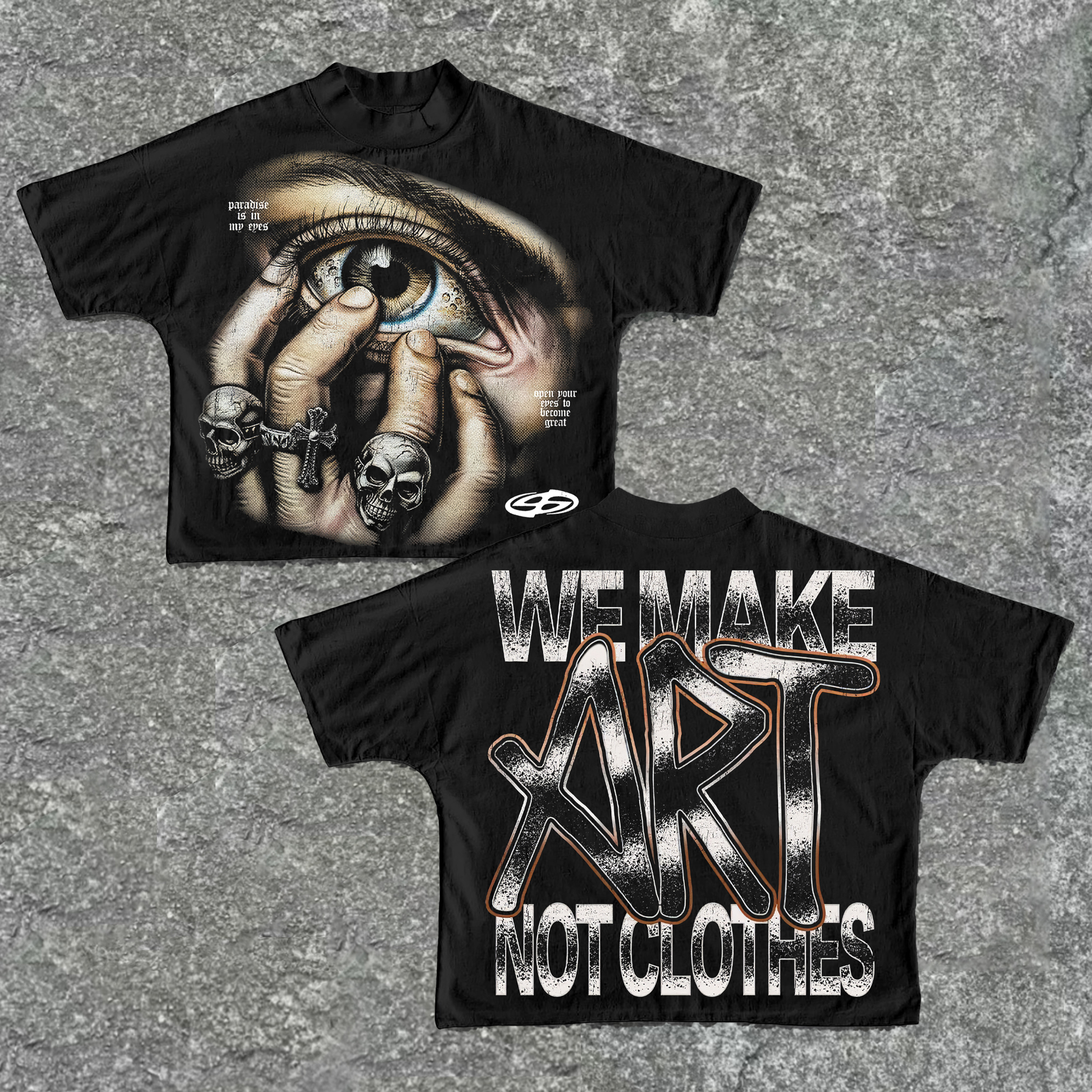 Vintage We Make Art Not Clothing Abstract Eye Graphic Cropped T-Shirts