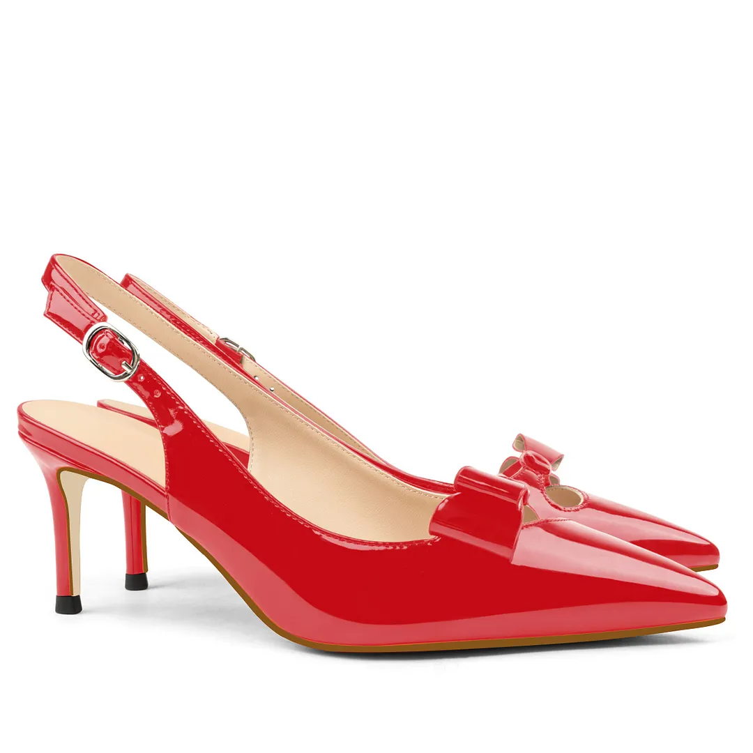 65mm Women's Kitten Stillettos Pointed Toe With Bows Slingback  Prom Sandals Shoes-vocosishoes