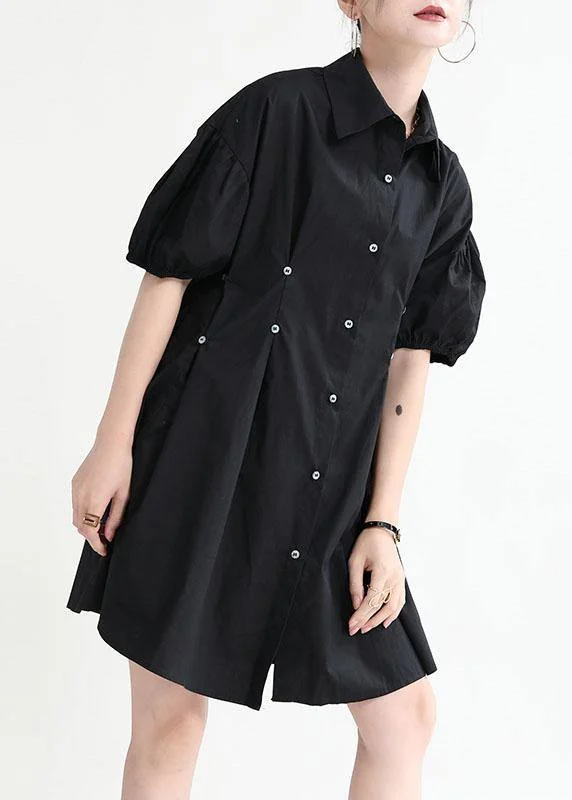 Bohemian Black Puff Sleeve Peter Pan Collar Patchwork Summer Sundress