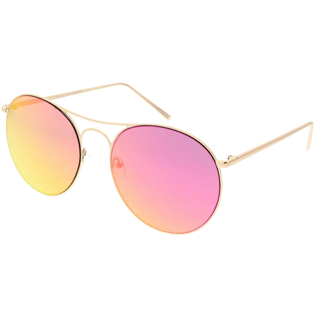 Oversize Metal Aviator glasses Double Nose Bridge Round Color Mirrored Flat Lens 65mm