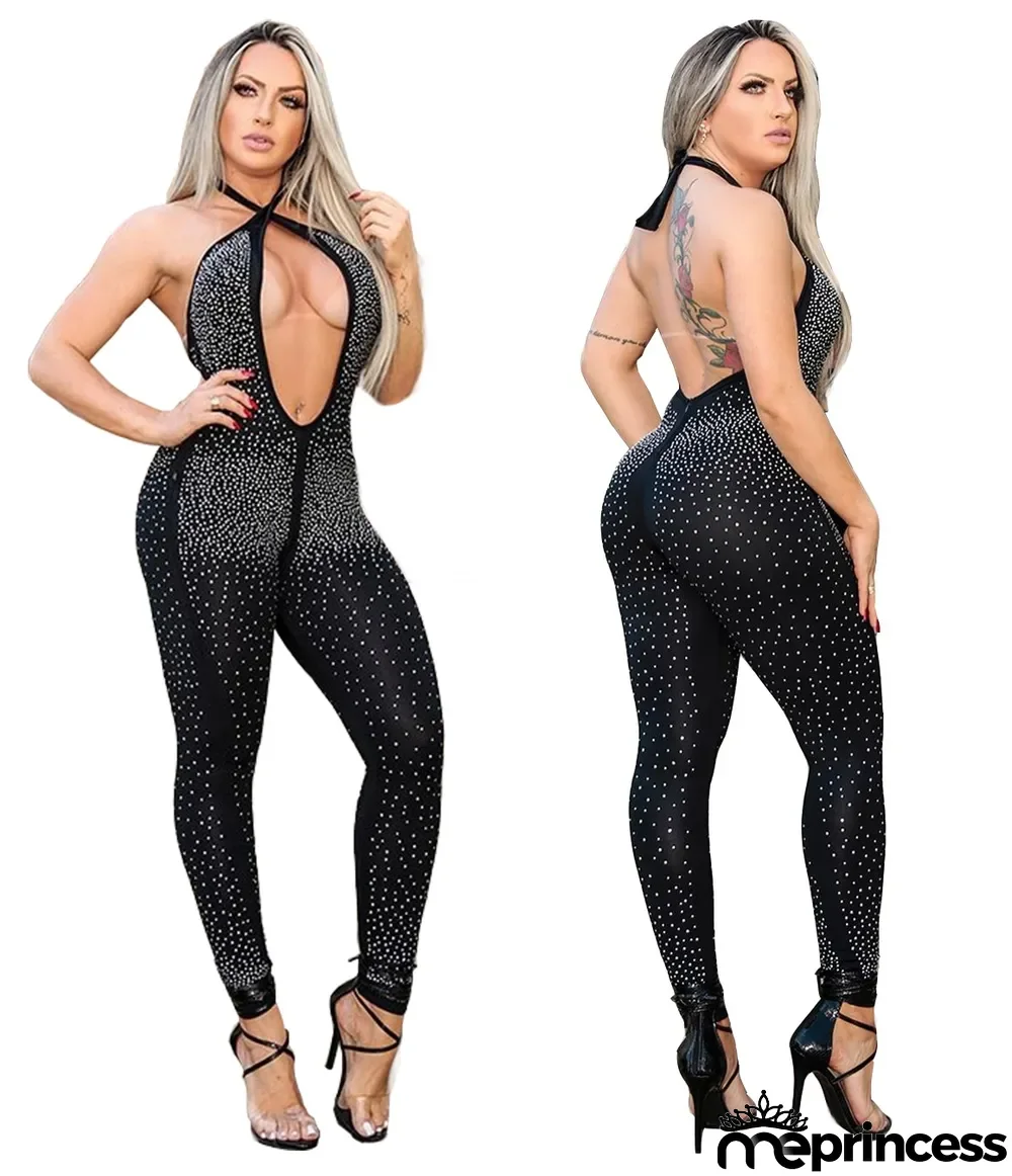 Sexy Bead Halter Backless Jumpsuit