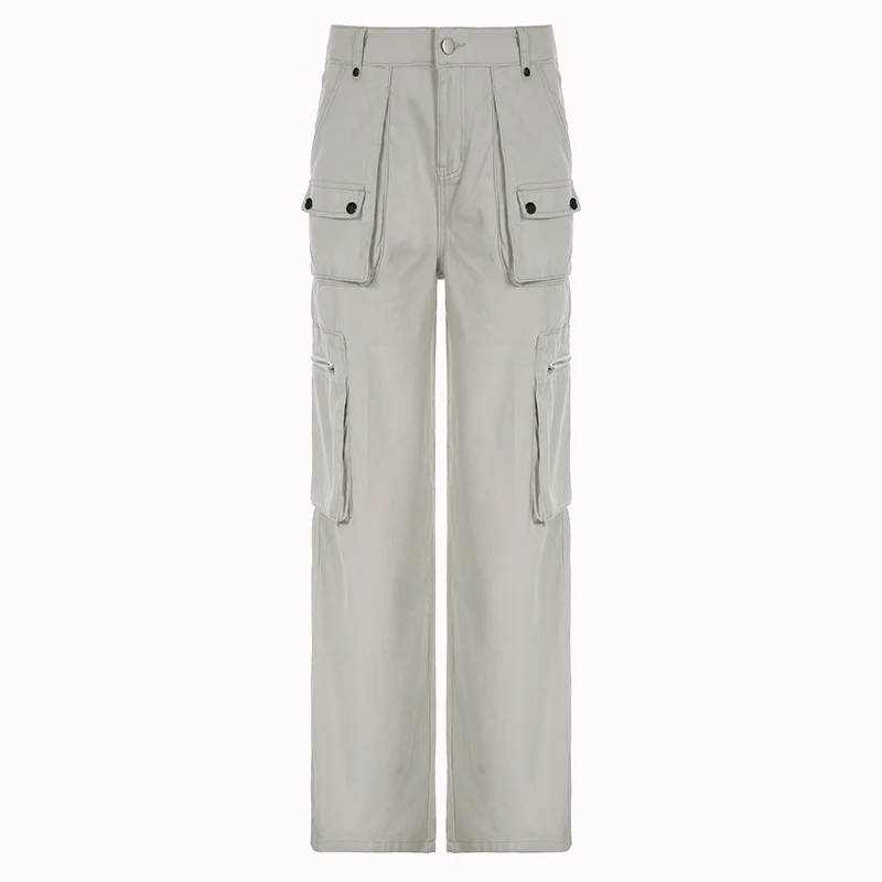Ueong Sports Big Pocket Zipper Overalls Jeans New Loose Wide-Legged Casual Trousers For Spring / Summer 2024