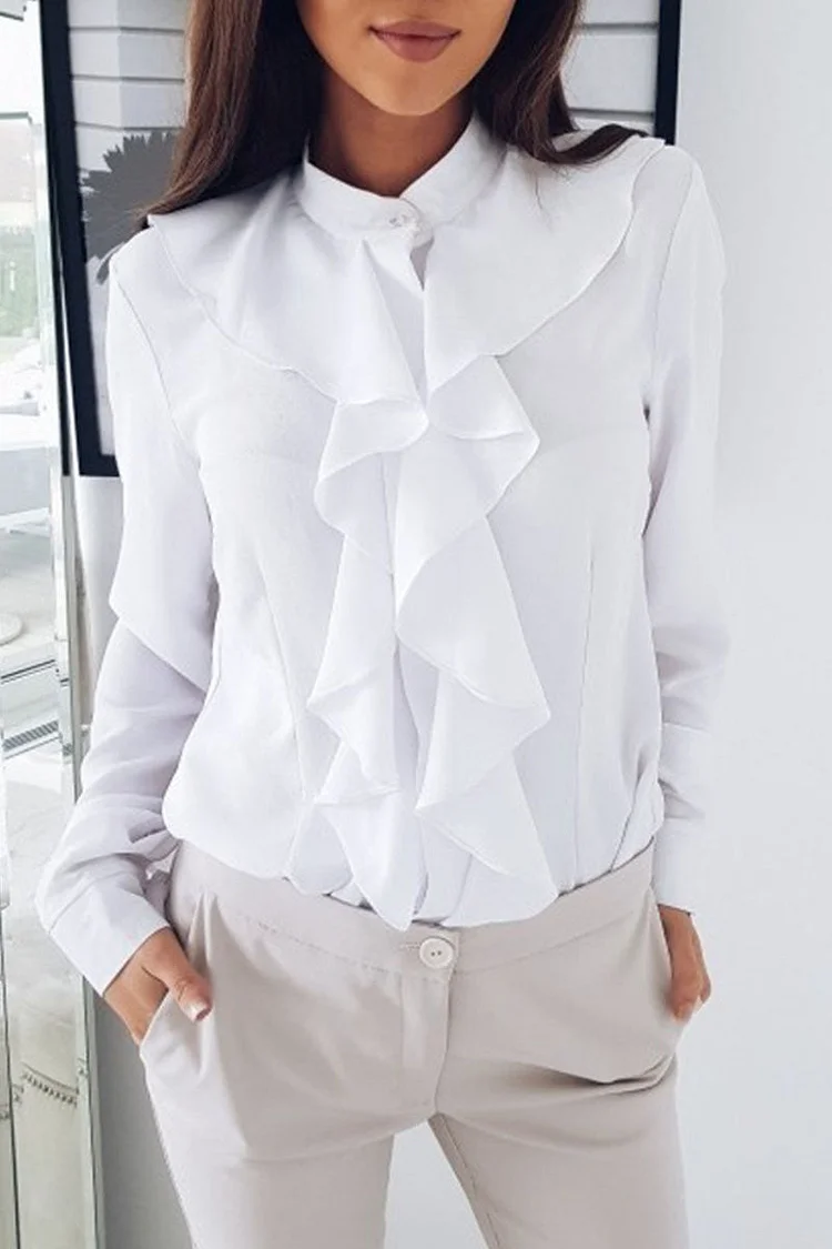 Fashion Solid Flounce V Neck Blouses(4 Colors)