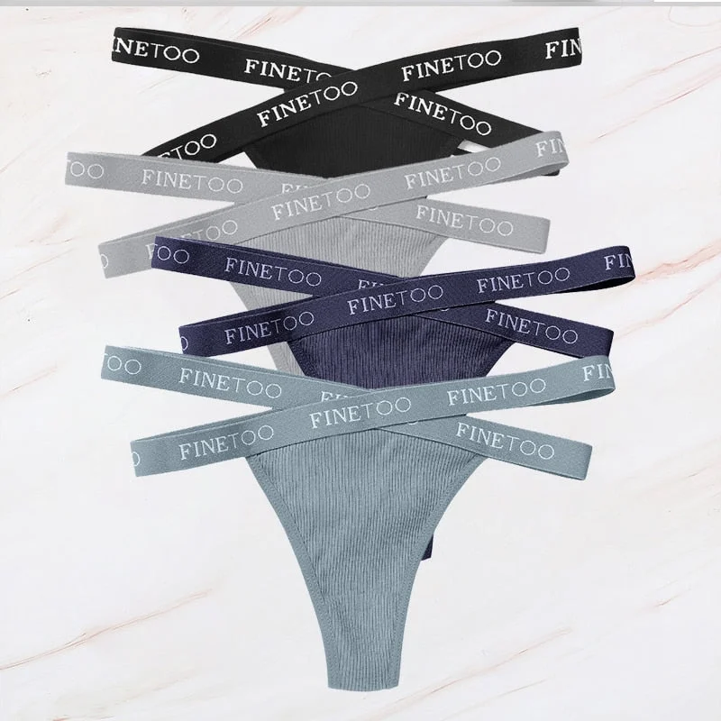 FINETOO 4PCS/Set M-XL G-string Women's Cotton Cross Strap Panties Letter Waisted Underwear Femme Thongs Sexy Hollow Out Lingerie