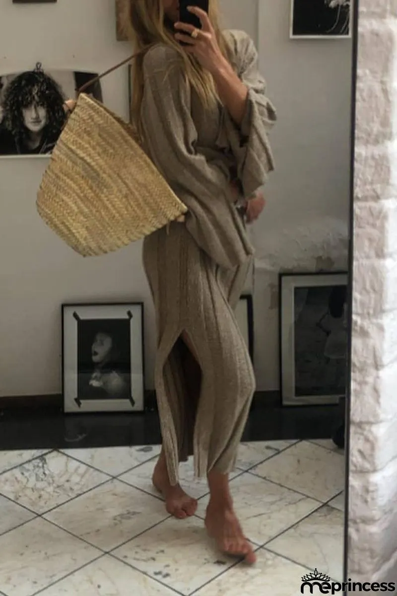 Casual Simplicity Solid Slit Fold V Neck One Step Skirt Dresses