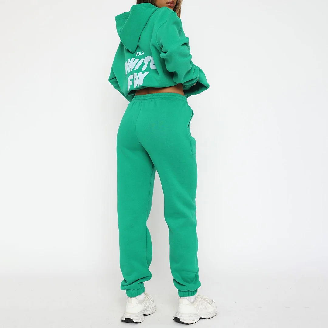 Fashion Sports LOGO Long Sleeve Pullover Hooded Sweatshirt Two Piece Set