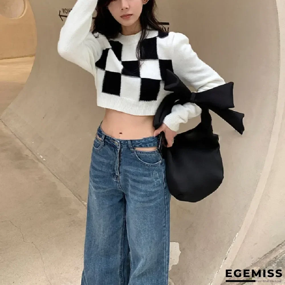 Chessboard Plaid Half High Neck Sweater | EGEMISS