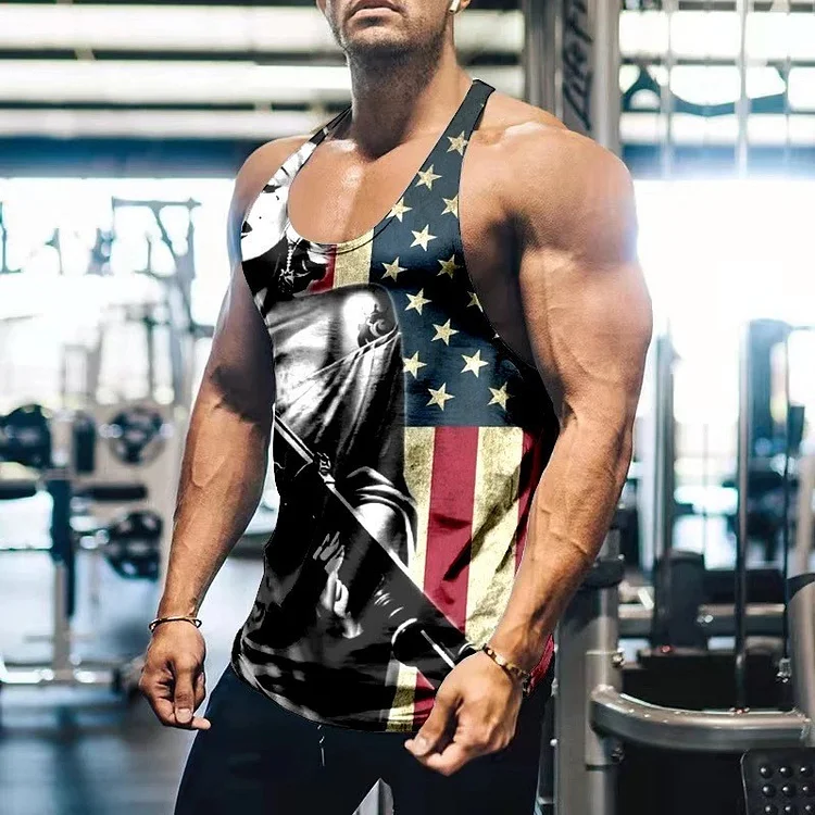 American Flag Pattern Gym Sleeveless Fitness Men's Tank Top at Hiphopee