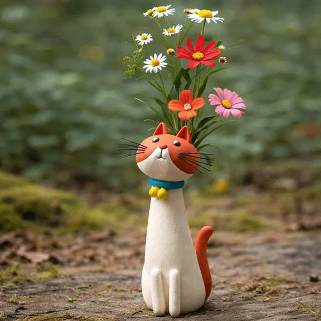 Handcrafted Quirky Cat Vase Modern Whimsical Resin Cat Flower Vase Creative Ornament for Living Room Office Study Home Decoration