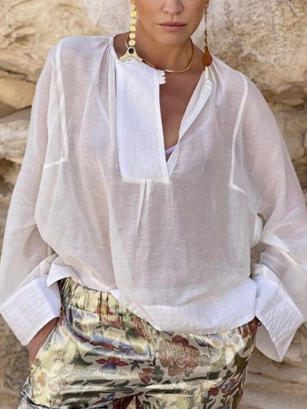Transparent Temperament Solid Color Women's Shirt tjj Shicloths