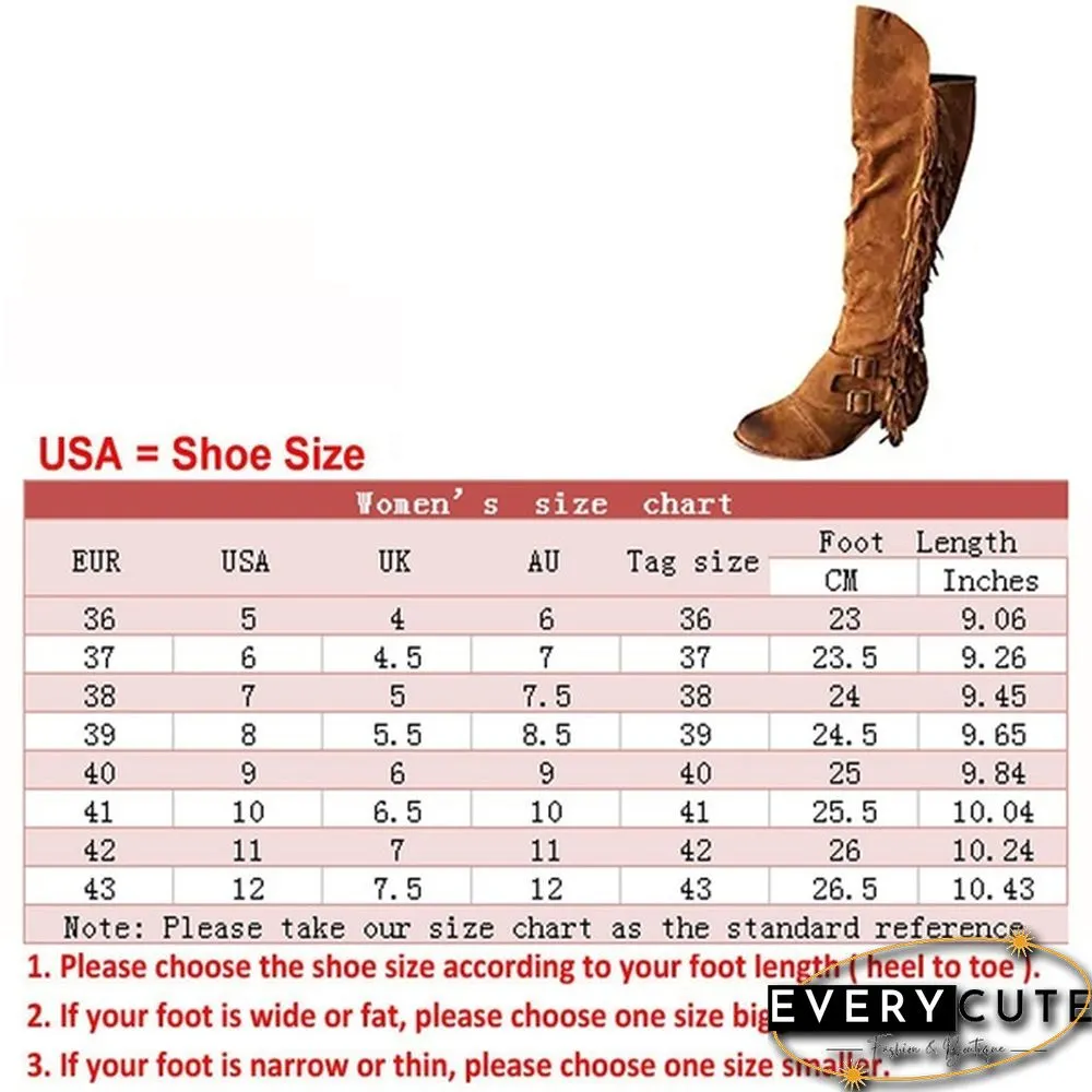 Suede Long Boots Women Over Knee Vintage Botas Chunky Heel Side-zipper Round Toe Tassel