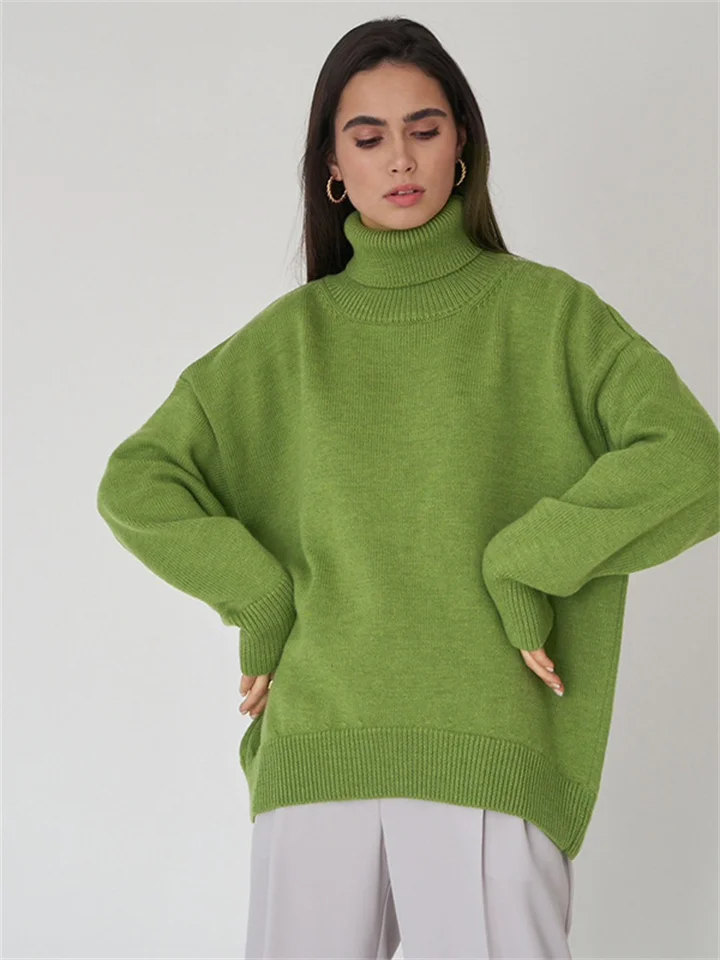 Comfortable Loose Solid Color Classic Versatile Turtleneck Sweater-Cosfine