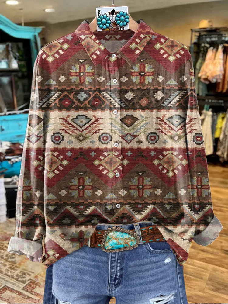Women's Art Print Casual Cotton Shirt