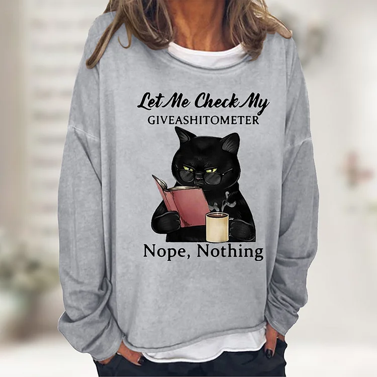 Simple Crew Neck Cat Print Long Sleeve Sweatshirt