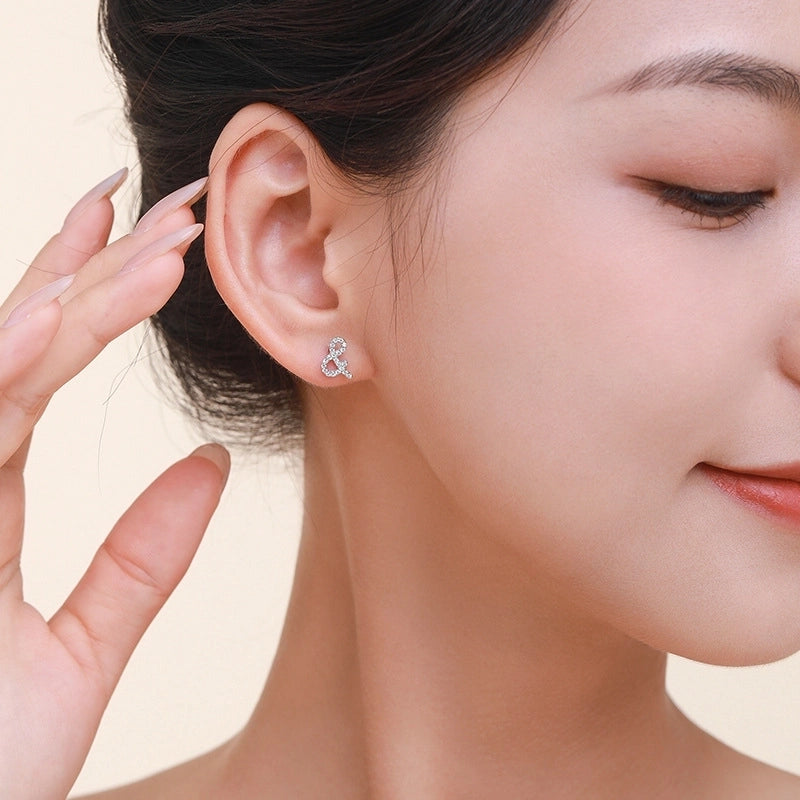 1 Pair 925 Sterling Silver Zircon Symbol Ear Studs