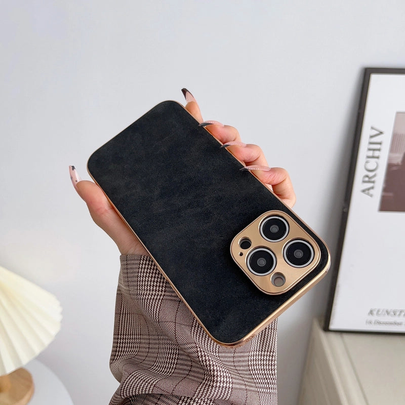 Business Minimalist Solid Color Lambskin Phone Cases