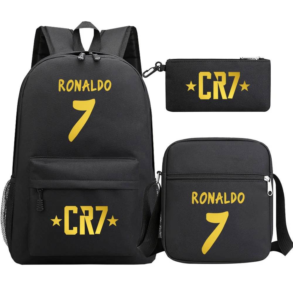 Buzzdaisy Cristiano Ronaldo School Bag Set - Backpack, Pencil Case & Lunch Bag | 15-inch Laptop Compartment | Waterproof Canvas | Double-Sided Mesh Pockets