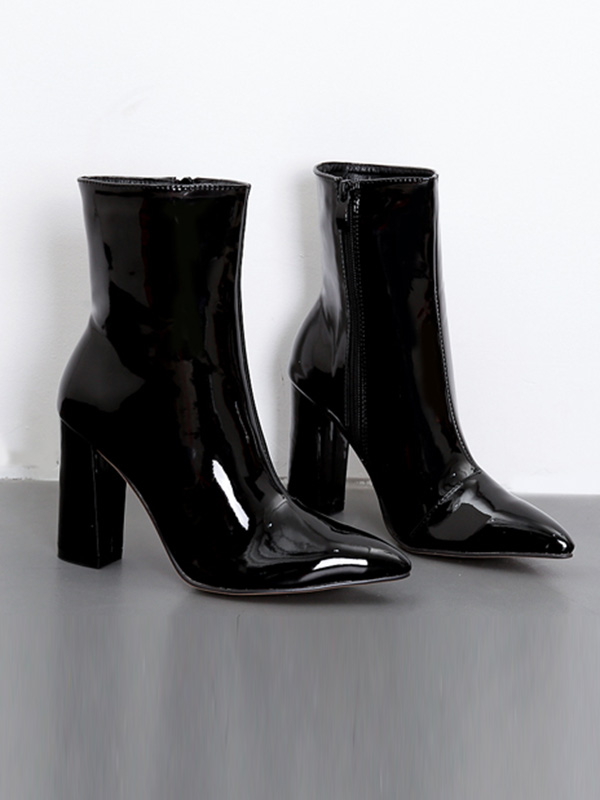 Split-Joint Shiny Pointed-Toe Pumps Boots BLACK-40