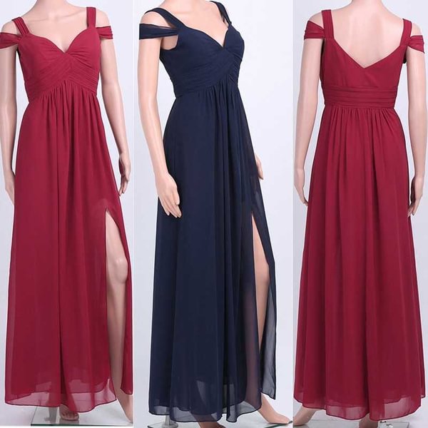 Women Girls Chiffon Side Split High Waist Pleated Bridesmaid Dress Evening Prom Gown Cocktail Formal Dress Full Length SZ US 4-16 - Shop Trendy Women's Fashion | TeeYours