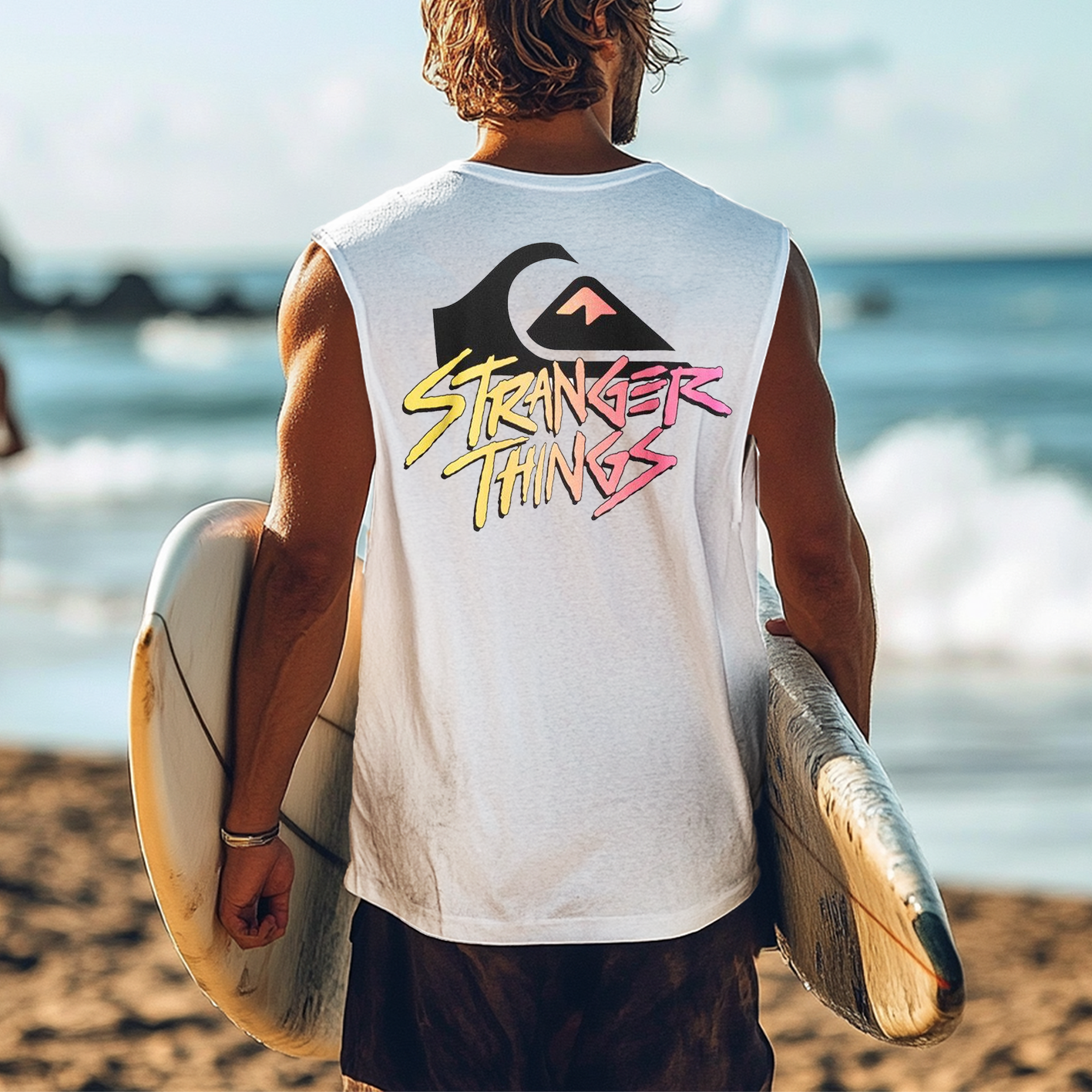 Men's Vintage Surfing Oversized Print Tank Top / TECHWEAR CLUB / Techwear