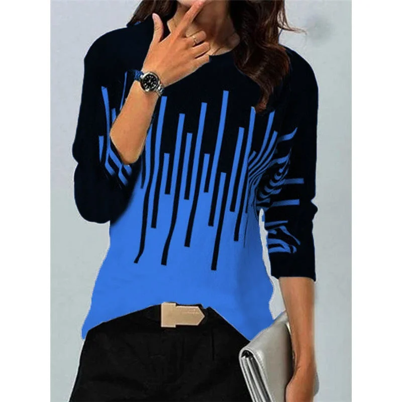 Uveng Loose Color Printed Round Neck Long Sleeve T-shirt