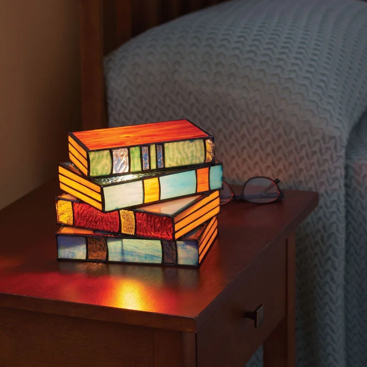 Huoeis Stained Glass Stacked Books Lamp