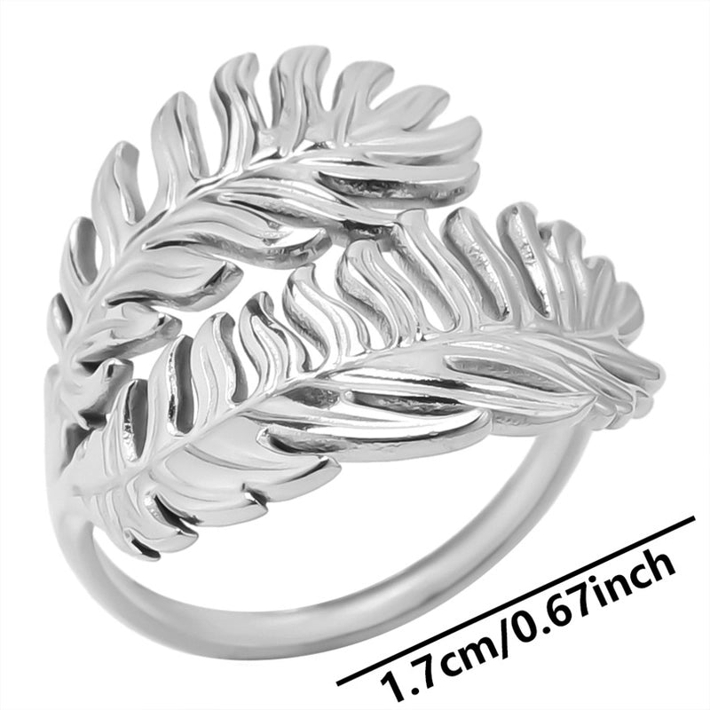 Vintage Style Leaves 304 Stainless Steel 18K Gold Plated Plating Open Rings