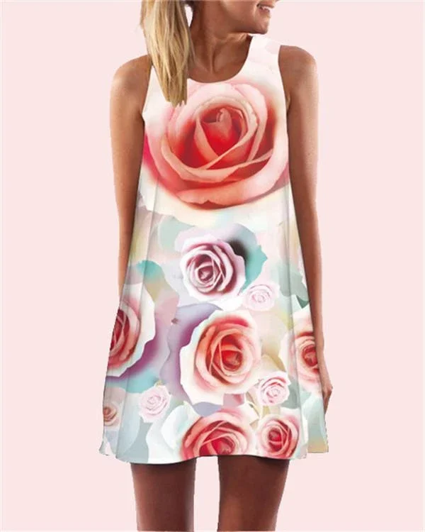 floral printed sleeveless beach dress p97658