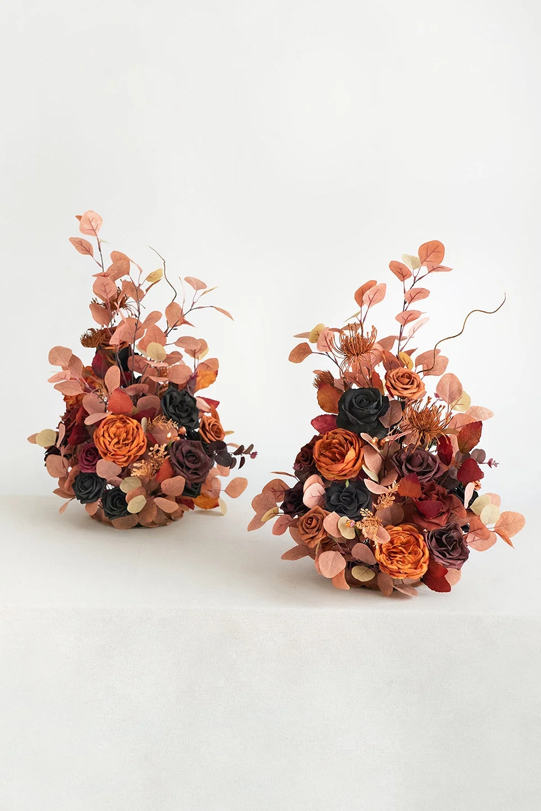 Free-Standing Flower Arrangements in Black & Pumpkin Orange