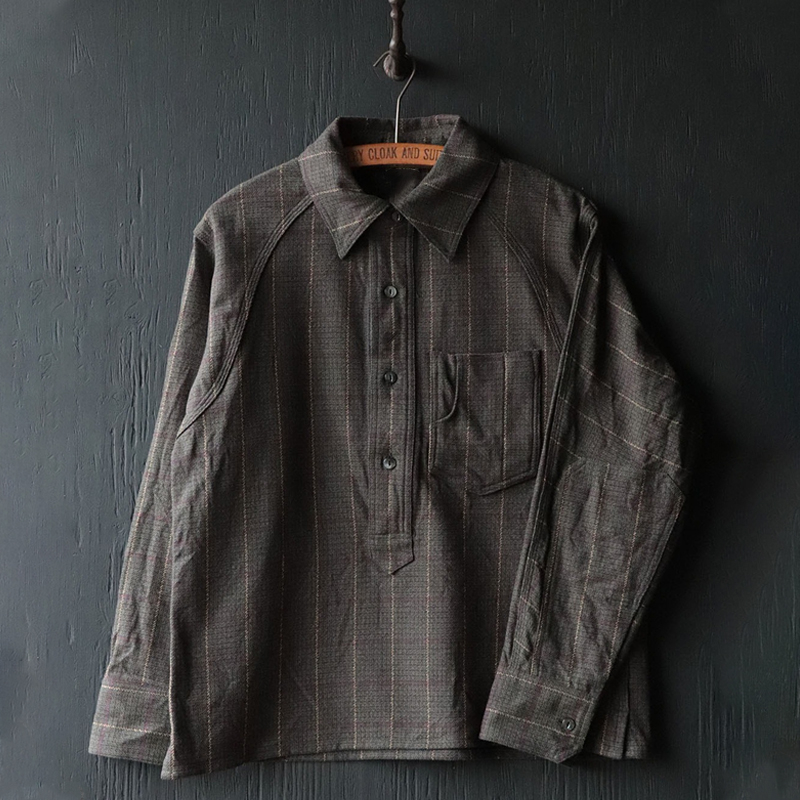 Vintage Stripe Charcoal with Red Accents Work Shirt