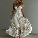 Women's Floral Embroidery Art Suspender Maxi Dress - Image 2