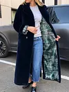 Fashion Solid Color Lining Printed Faux Fur Long Sleeves Lapel Coat